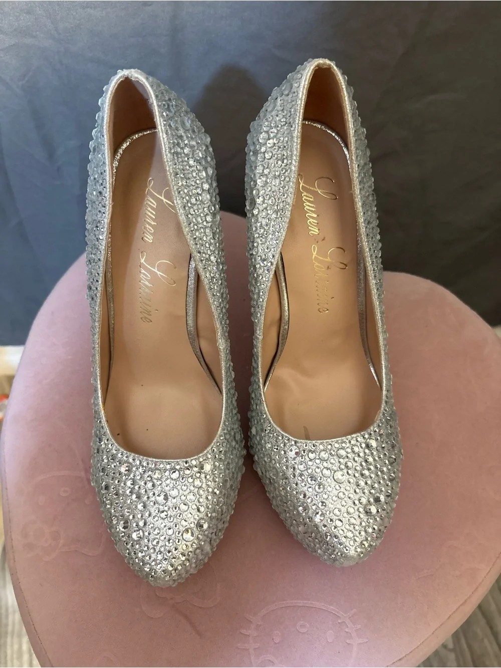 Lauren Lorraine Silver Rhinestone Platform Pumps Size 9